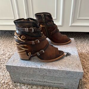 Freebird by Steven Carterr Brown Leather Peep Toe Boots
